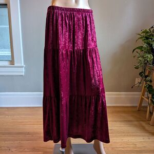 Vintage 90s Teddi Velvet Midi Skirt Tiered Prairie Whimsigoth Autumn Size M